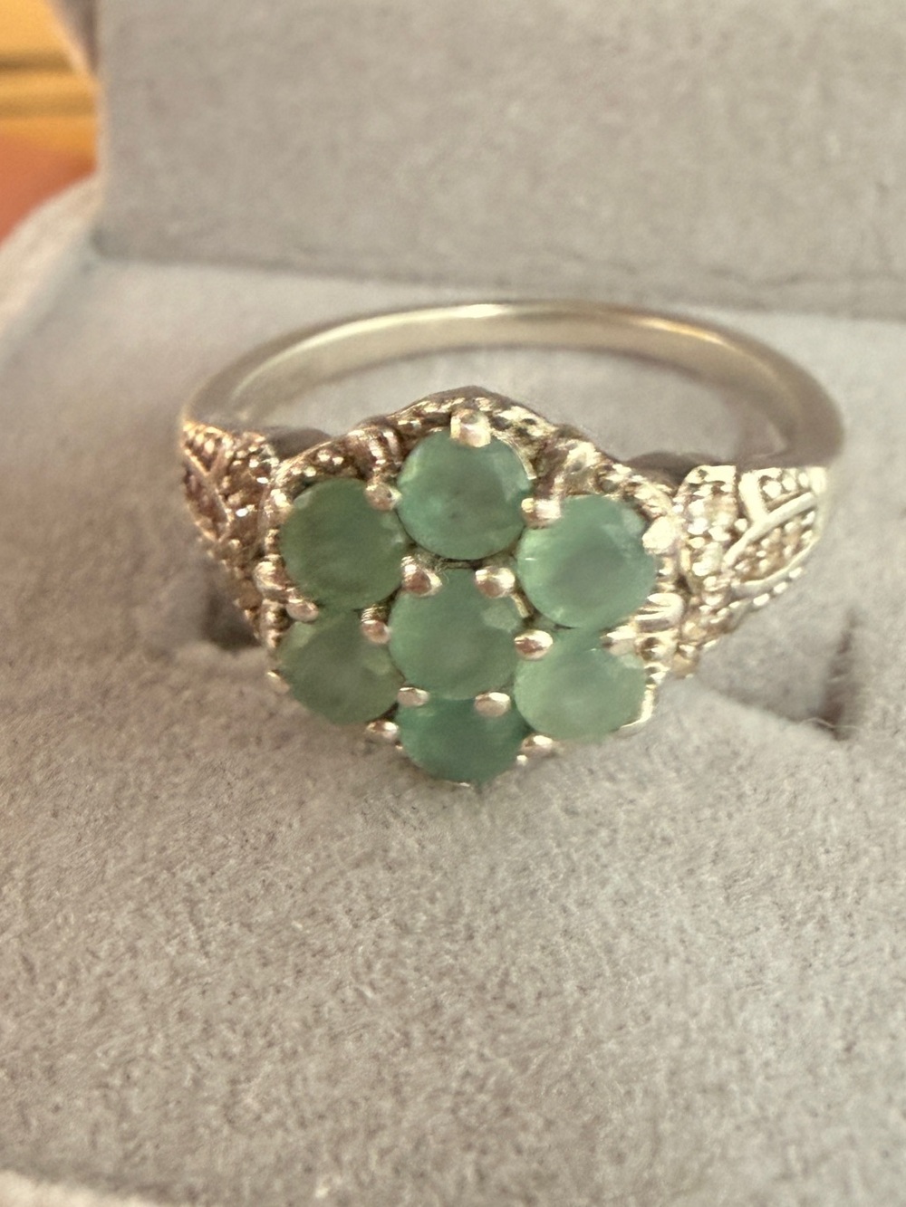 ✨Rare ✨925 Sterling Silver Grandidierite & Diamond Flower Cluster Ring Sz8 - Picture 3 of 17